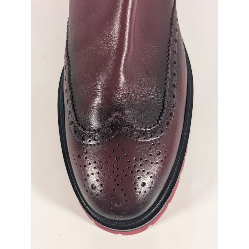 UNGARO Wingtip Leather Chelsea Lug Boots Men's Size 43.5/10.5 US Bordeaux Color